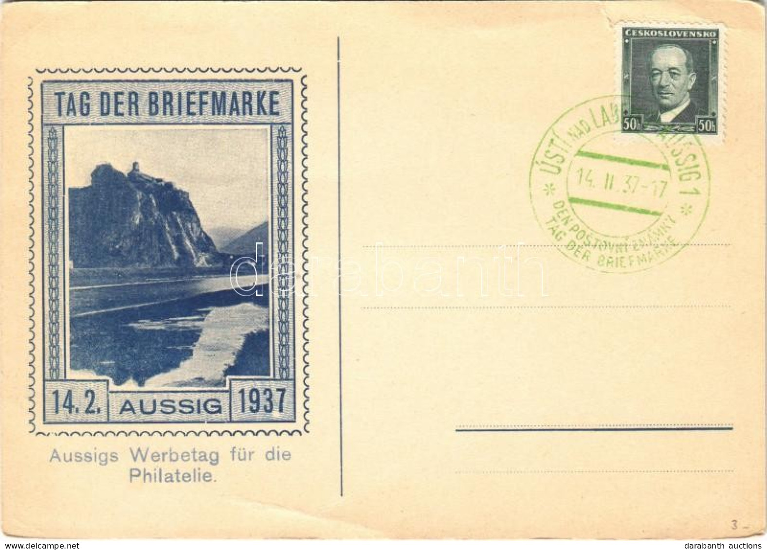 * T2/T3 Tag Der Briefmarke Aussig 14. 2. 1937. Aussigs Werbetag Für Die Philatelie / Philately Day In Ústí Nad Labem + S - Non Classés