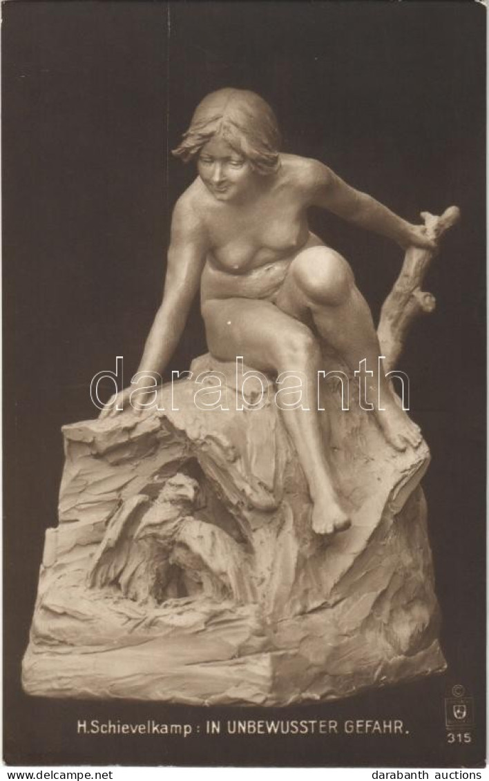 ** T2 H. Schievelkamp - In Unbewusster Gefahr / Erotic Nude Lady Sculpture - Unclassified