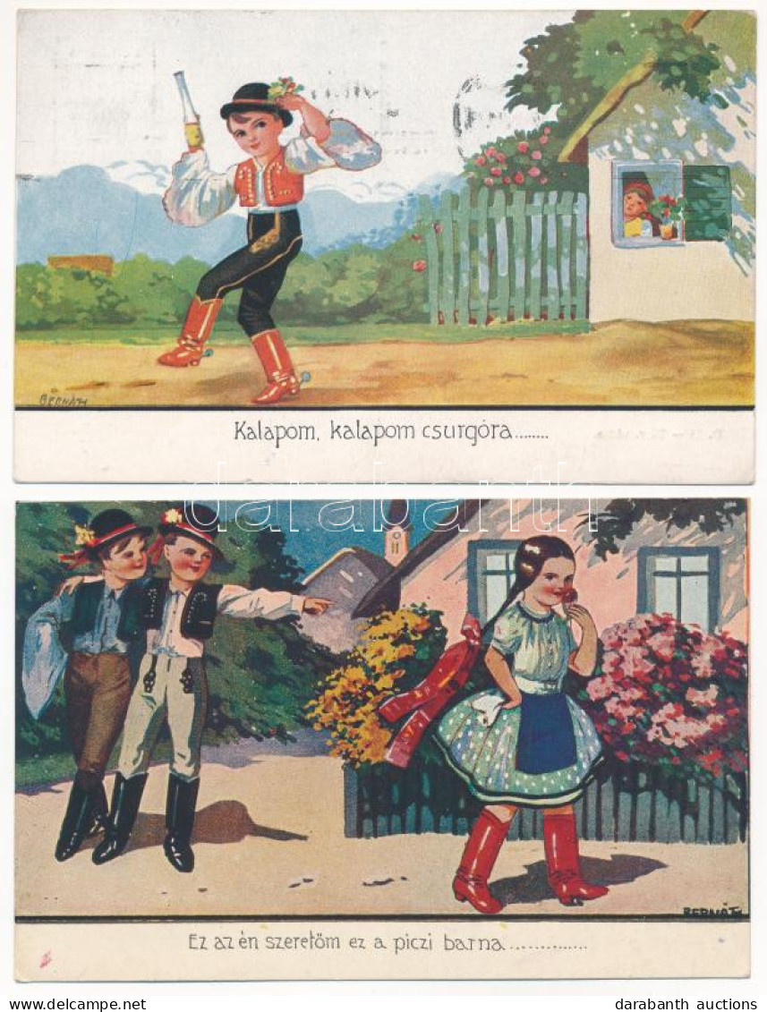 **, * 4 Db RÉGI Magyar Népviseletes Folklór Művészlap: Nótás Grafika, Népdalok / 4 Pre-1945 Hungarian Folklore Art Postc - Non Classés