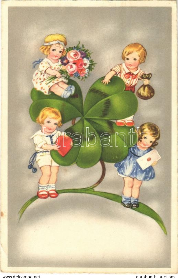 T2/T3 New Year Greeting Children Art Postcard With Clover (EK) - Unclassified