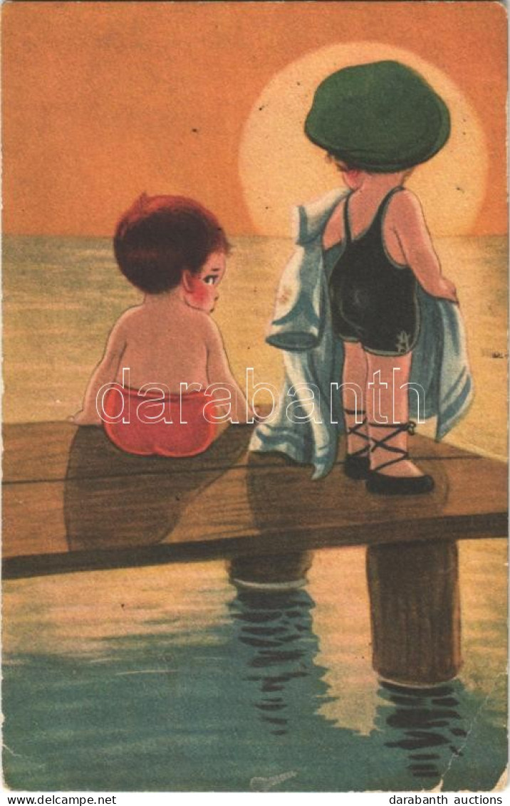 ** T3 Children Humour Art Postcard, Sunset, Beach. Amag 080. (EB) - Unclassified