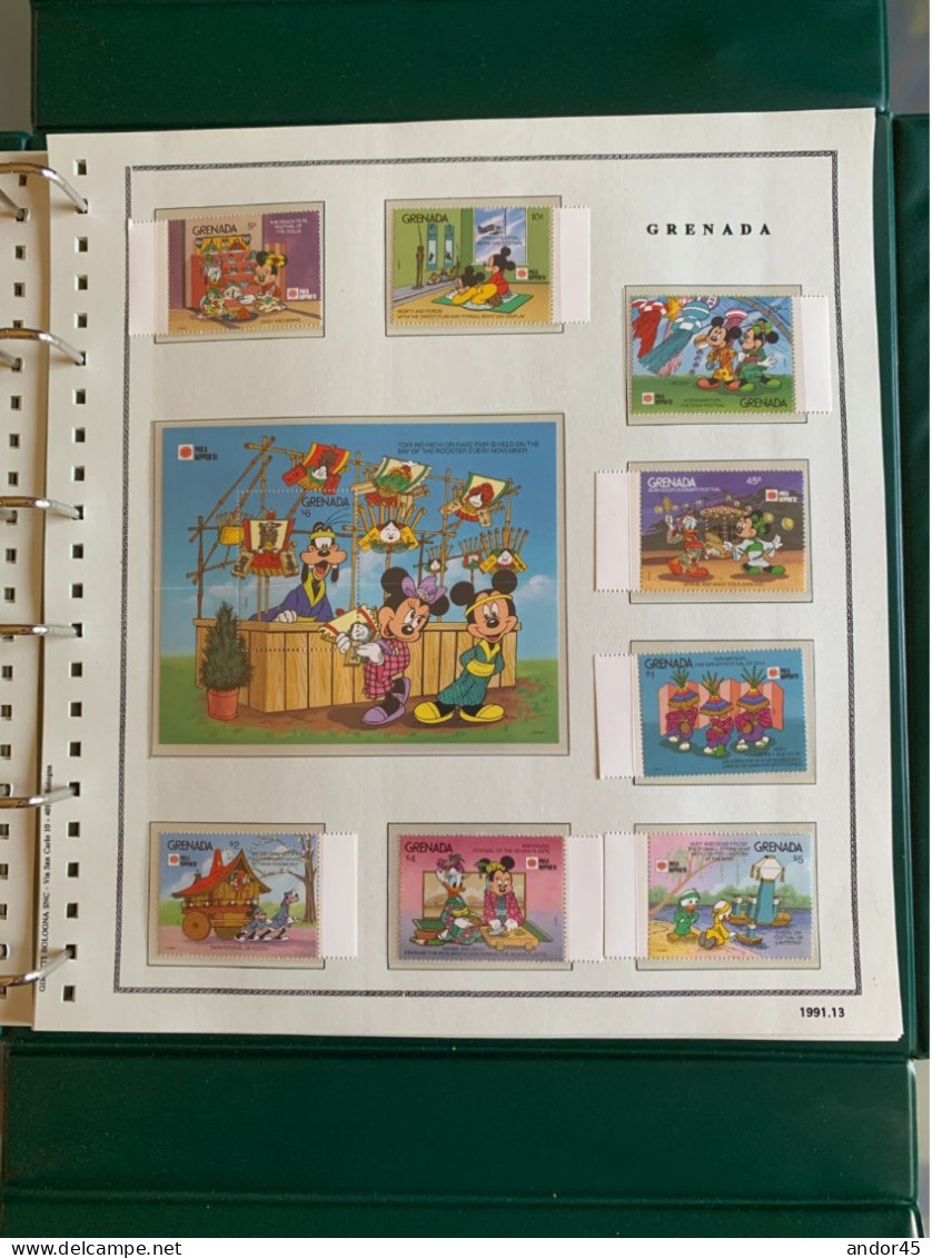 1991 ANNATA COMPLETA COLLEZIONE WALT DISNEY DA TUTTE LE PARTI DEL MONDO  MONTATA SU ALBUM CONTENENTE   FRANCOBOLLI SINGO