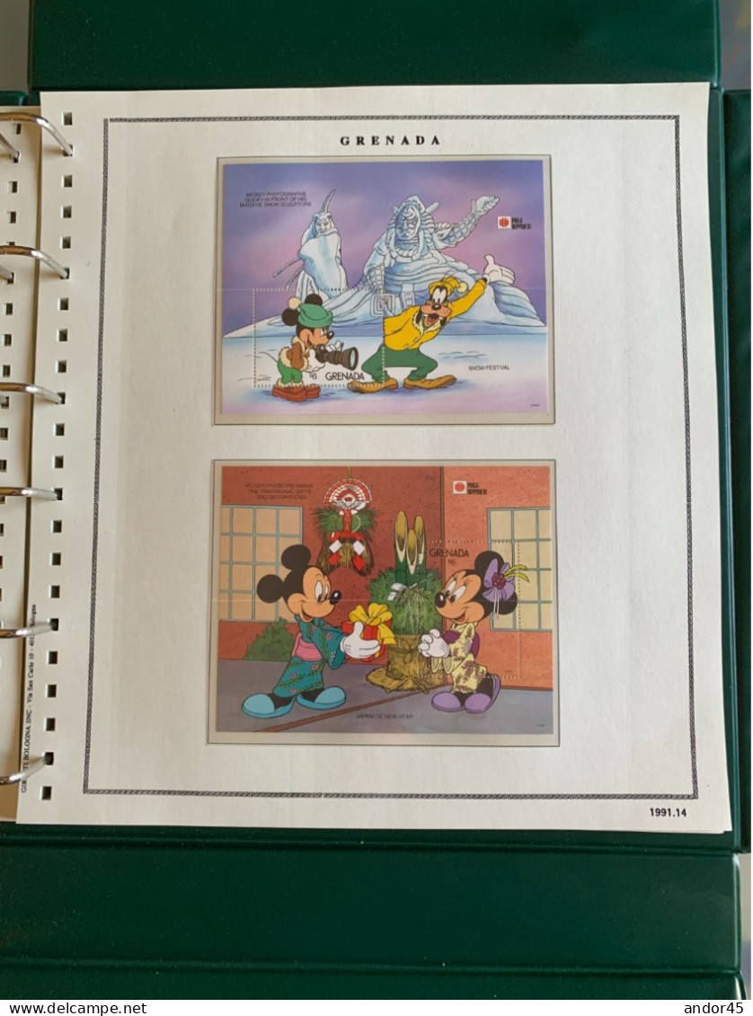 1991 ANNATA COMPLETA COLLEZIONE WALT DISNEY DA TUTTE LE PARTI DEL MONDO  MONTATA SU ALBUM CONTENENTE   FRANCOBOLLI SINGO