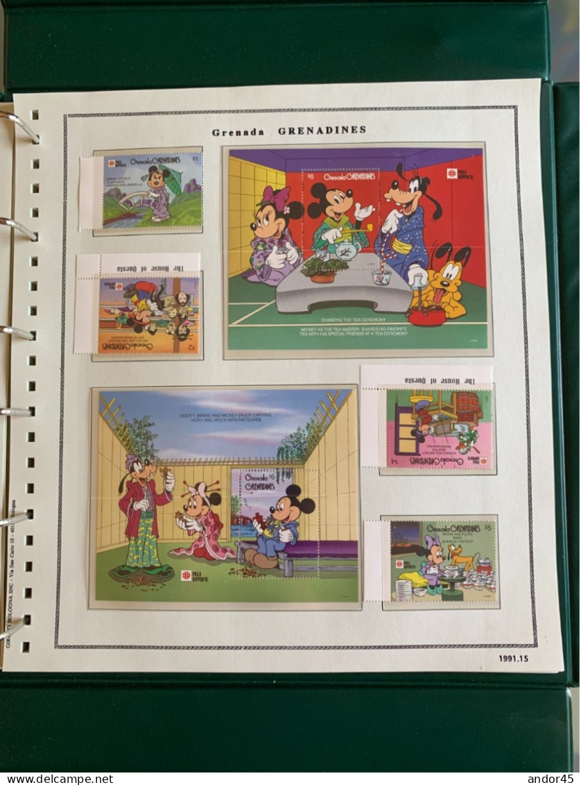 1991 ANNATA COMPLETA COLLEZIONE WALT DISNEY DA TUTTE LE PARTI DEL MONDO  MONTATA SU ALBUM CONTENENTE   FRANCOBOLLI SINGO