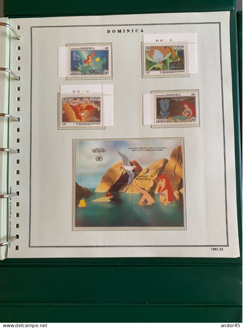 1991 ANNATA COMPLETA COLLEZIONE WALT DISNEY DA TUTTE LE PARTI DEL MONDO  MONTATA SU ALBUM CONTENENTE   FRANCOBOLLI SINGO