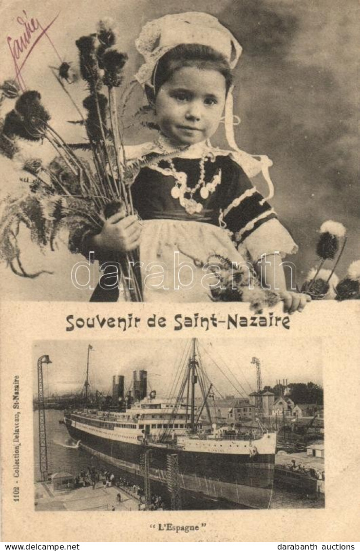 T2/T3 Saint-Nazaire, Espagne Steamship, Child, Folklore, Flowers (EK) - Unclassified