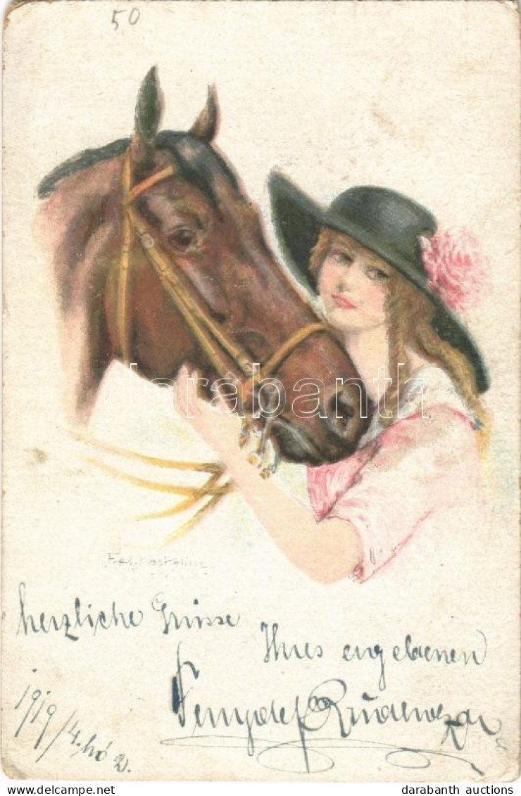 T3 1919 Lady With Horse, Lady Art Postcard. W.S.S.B. No. 5557. (kopott Sarkak / Worn Corners) - Ohne Zuordnung