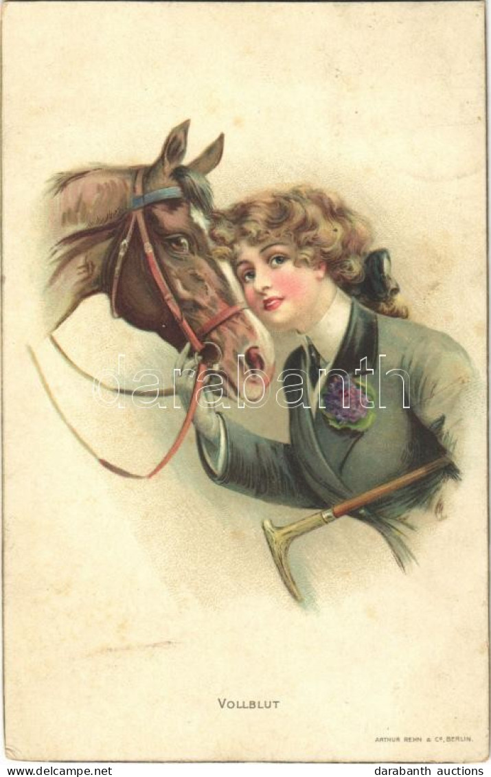 T4 1913 Vollblut / Lady With Horse. Arthur Rehn & Co. A.R. & C.i.B. 424. Litho (vágott / Cut) - Unclassified