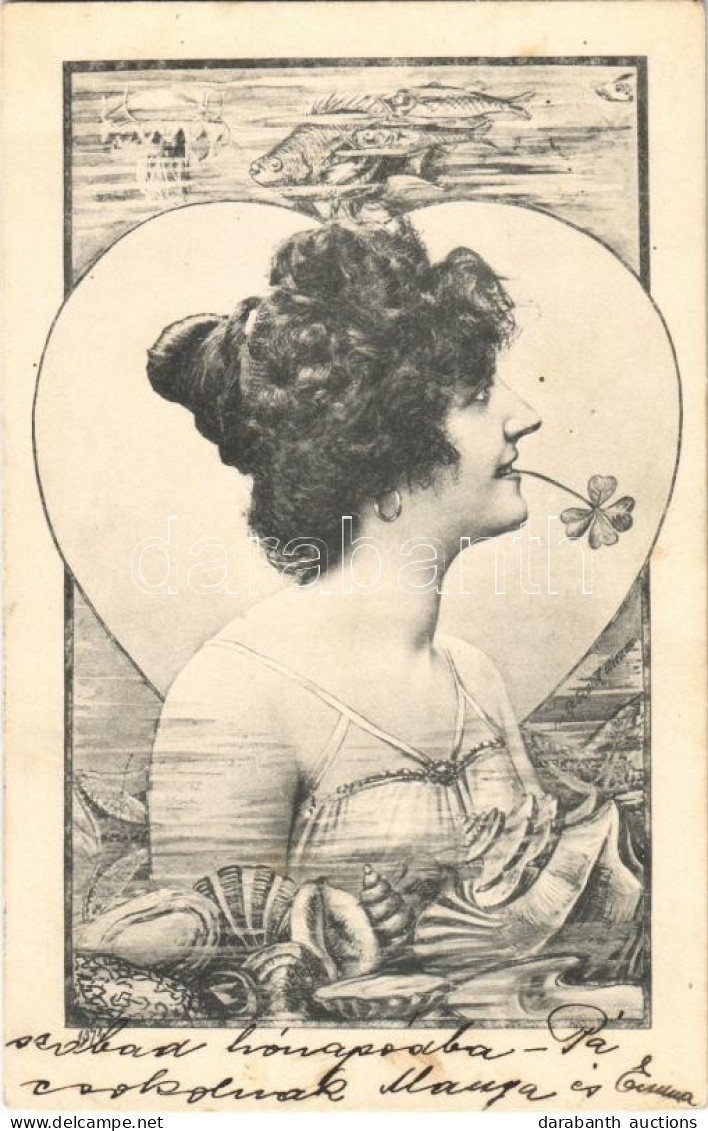 T2 1912 Art Nouveau Lady Art Postcard, Underwater. Ch. Scolik - Unclassified