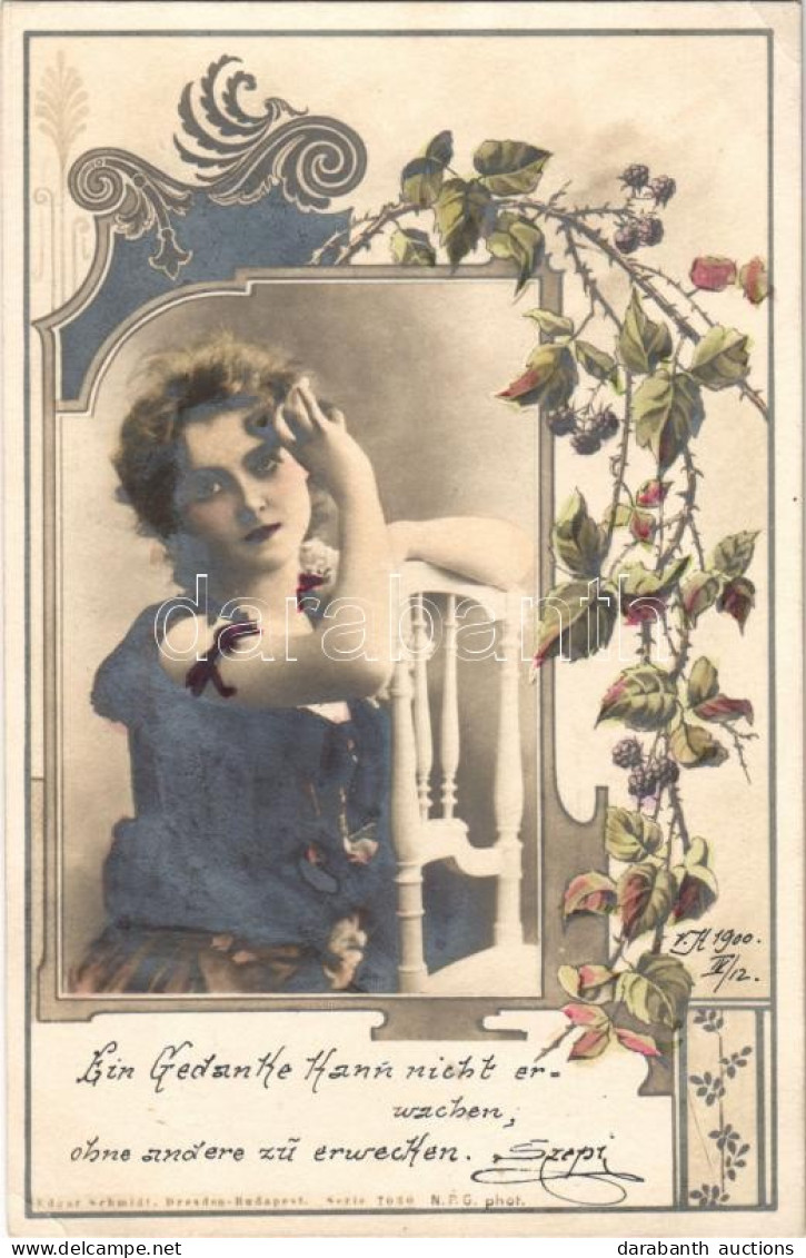 * T2/T3 1900 Art Nouveau Lady Art Postcard, Floral. Edgar Schmidt Serie 7030. N.P.G. Phot. (EK) - Sin Clasificación