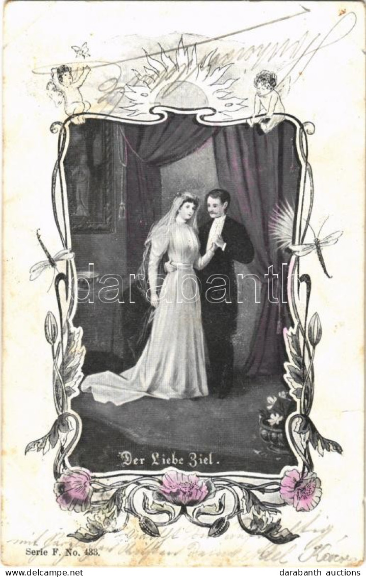 T2/T3 1900 Der Liebe Ziel / Lady Art Postcard, Romantic Couple, Wedding. Serie F. No. 433. Art Nouveau, Floral (fl) - Ohne Zuordnung