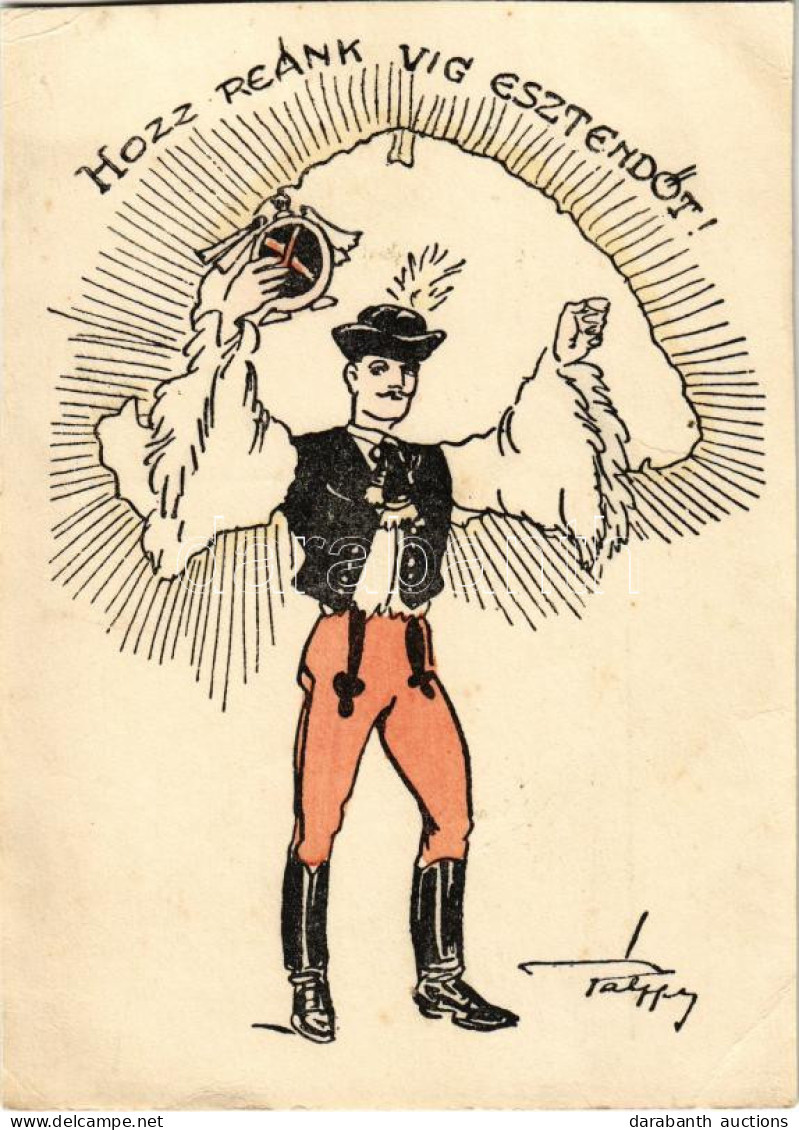 ** T4 Hozz Reánk Víg Esztendőt! / Hungarian Irredenta Propaganda, New Year Greeting Card, Folklore S: Pálffy (vágott / C - Ohne Zuordnung