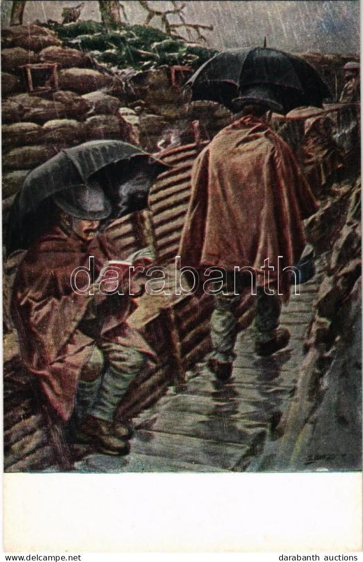 ** T1/T2 Englische Soldaten Bei Regenwetter In Inhrem Schützengraben / WWI Military Art Postcard, English Soldiers In Th - Ohne Zuordnung