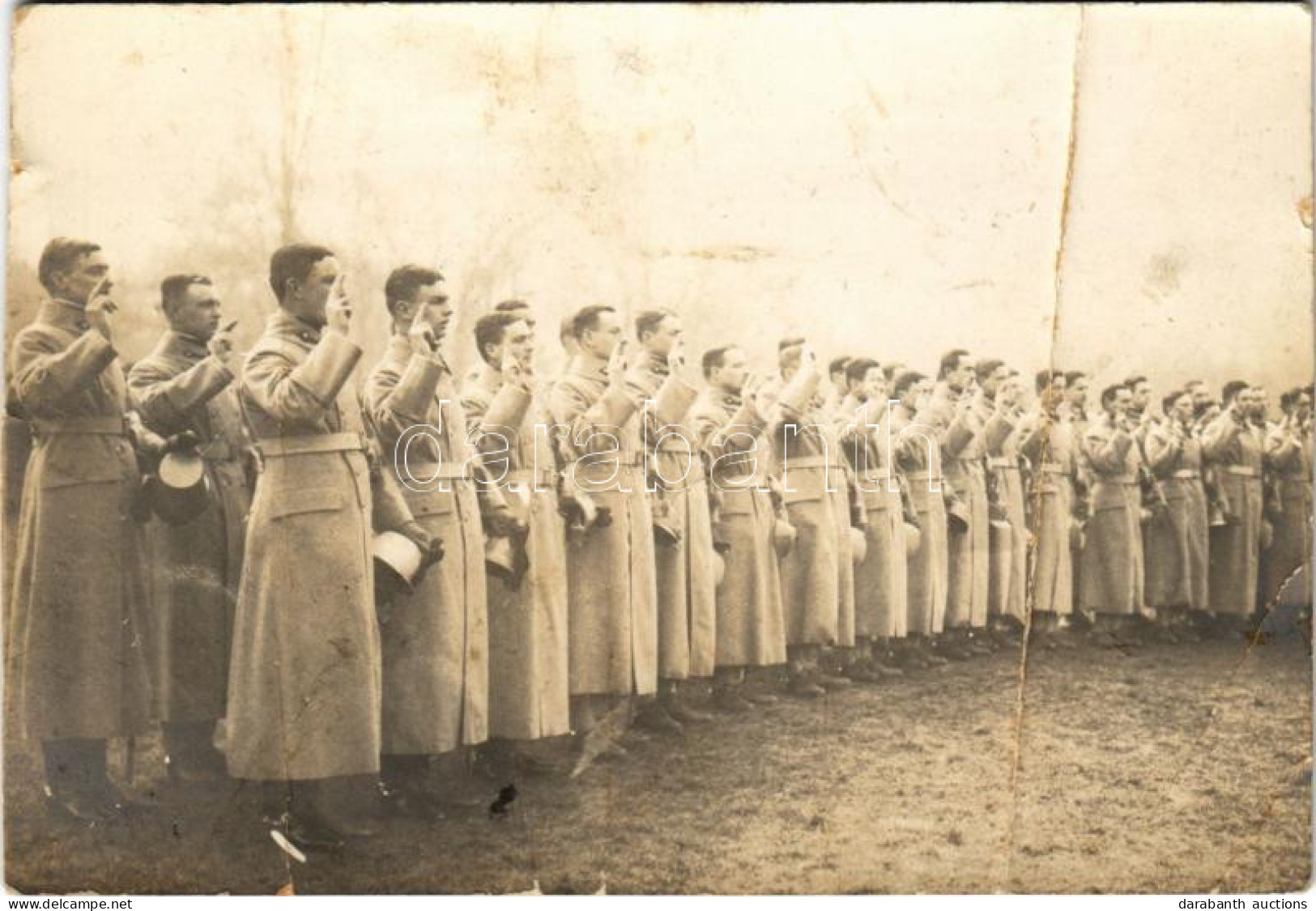 ** T4 Katonák Eskütétele / WWI Austro-Hungarian K.u.K. Military, Soldiers' Oath. Photo (vágott / Cut) - Unclassified