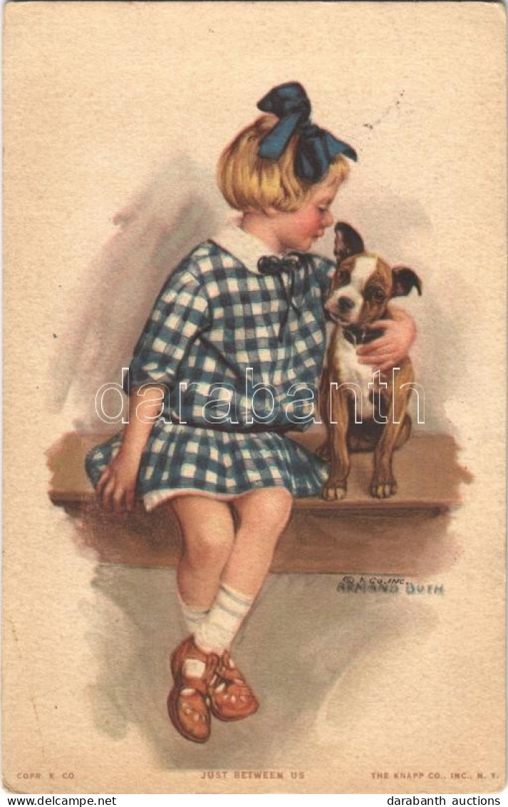 T2 1918 Just Between Us, Girl With Dog Art Postcard, Litho, The Knapp Co. S: Armand Buth + K.u.K. Cancellation - Unclassified