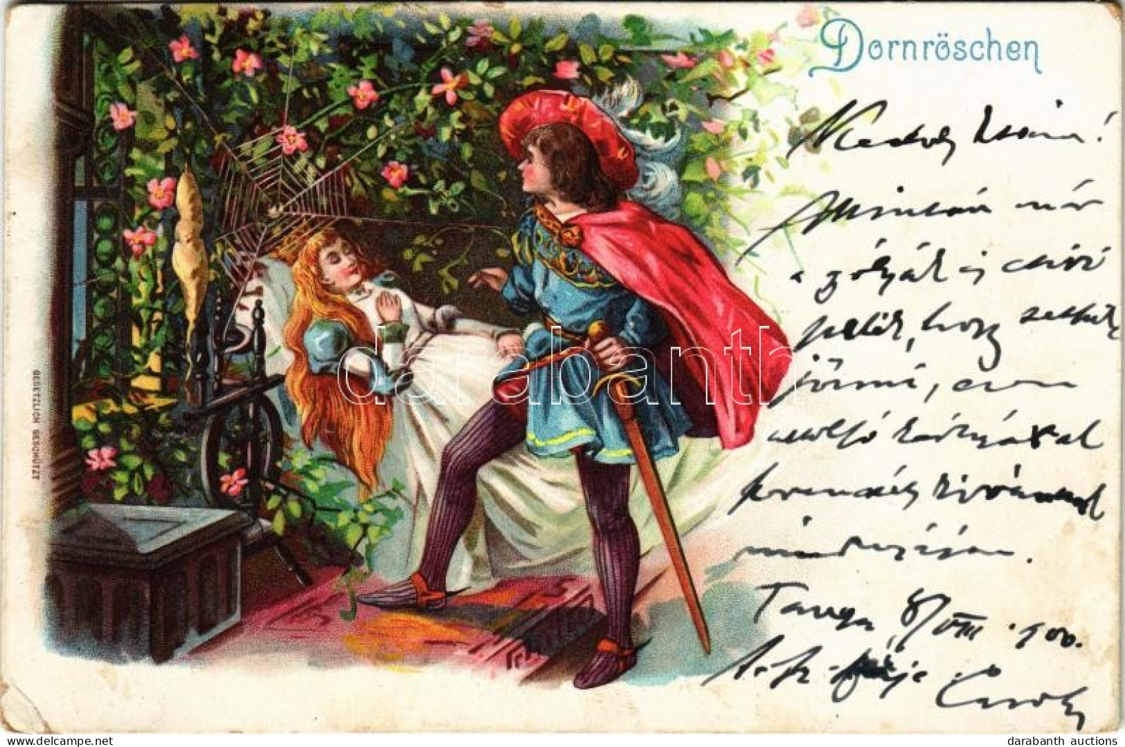 T2/T3 1900 Dornröschen / Sleeping Beauty. Romantic Couple Art Postcard, Litho (EK) - Non Classificati