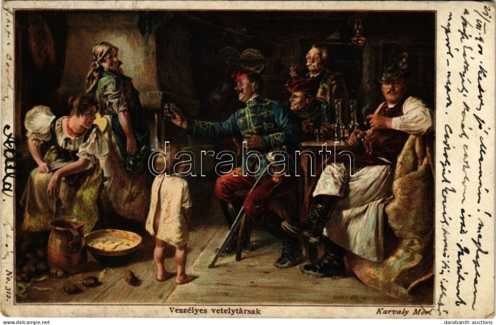 T2/T3 1900 Veszélyes Vetélytársak / Hungarian Art Postcard, Soldiers Drinking With Women. Litho S: Karvaly Mór (EK) - Unclassified