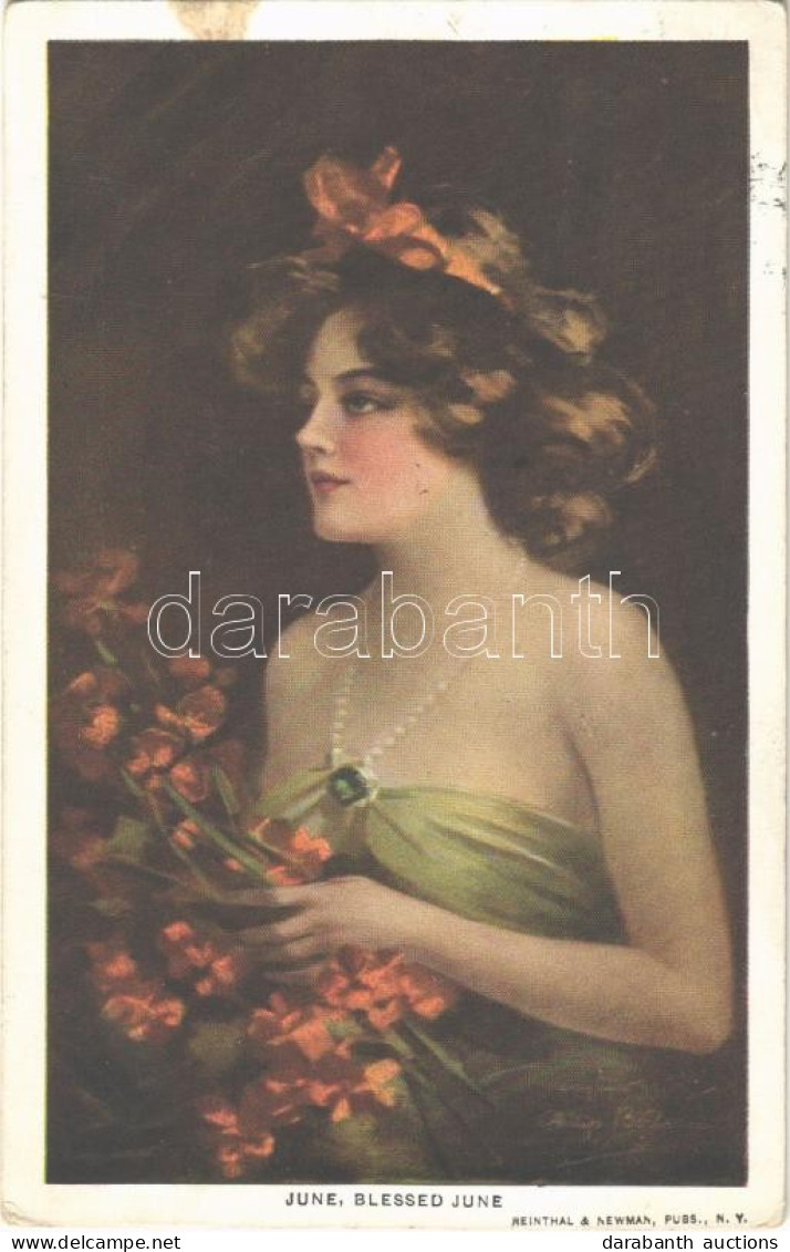 T2/T3 1913 "June, Blessed June" Lady Art Postcard. Reinthal & Newman Pubs. Series 109. S: Philip Boileau (EK) - Ohne Zuordnung