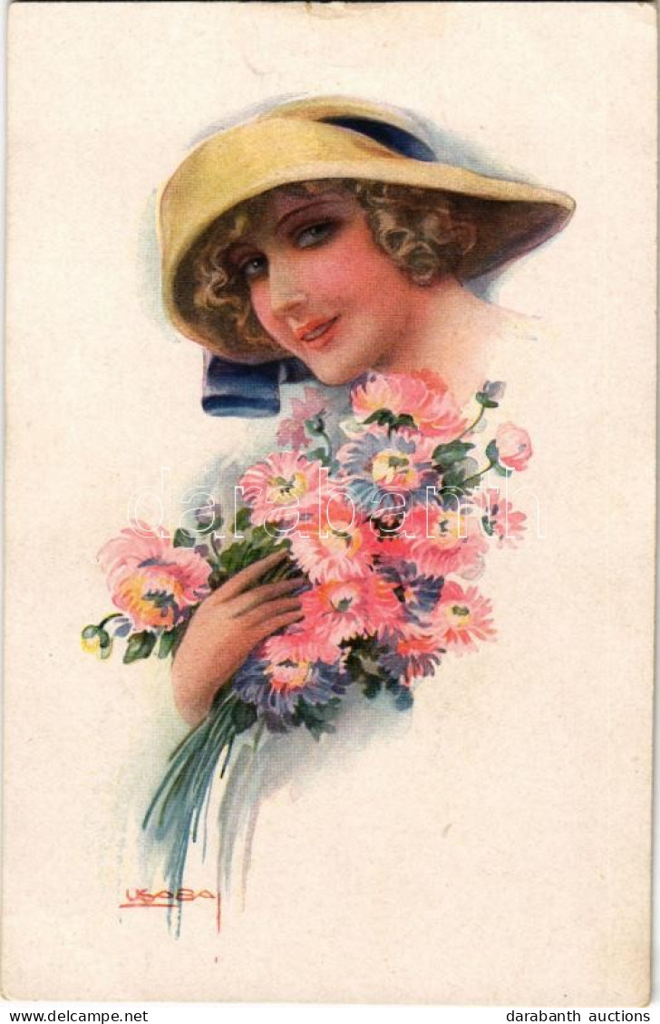 ** T2/T3 Lady With Flowers. Italian Art Postcard. ERKAL No. 338/2. S: USABAL (kis Szakadás / Small Tear) - Ohne Zuordnung