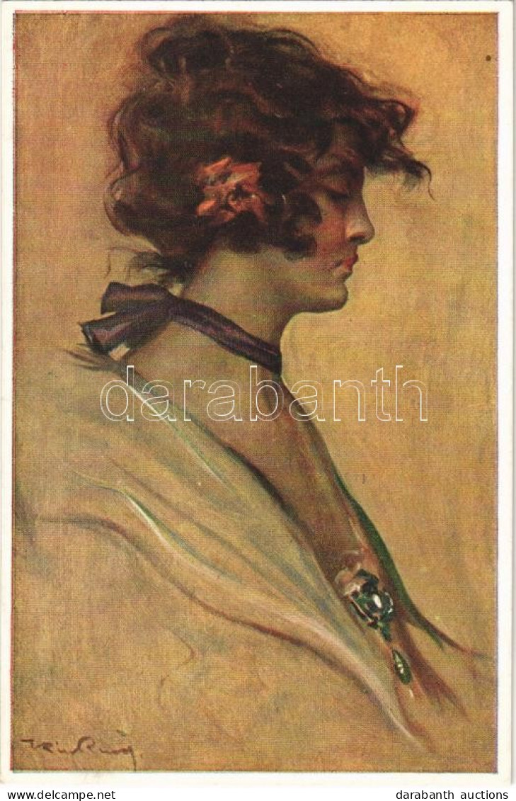 * T2 1920 Tanulmányfej / Studienkopf / Head Study. Hungarian Lady Art Postcard. Magyar Rotophot Társaság No. 77. S: Kiss - Unclassified