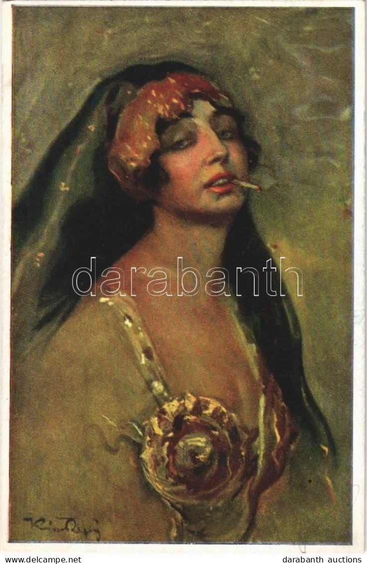 * T2 1920 Tanulmányfej / Studienkopf / Head Study. Hungarian Lady Art Postcard. Magyar Rotophot Társaság No. 71. S: Kiss - Ohne Zuordnung