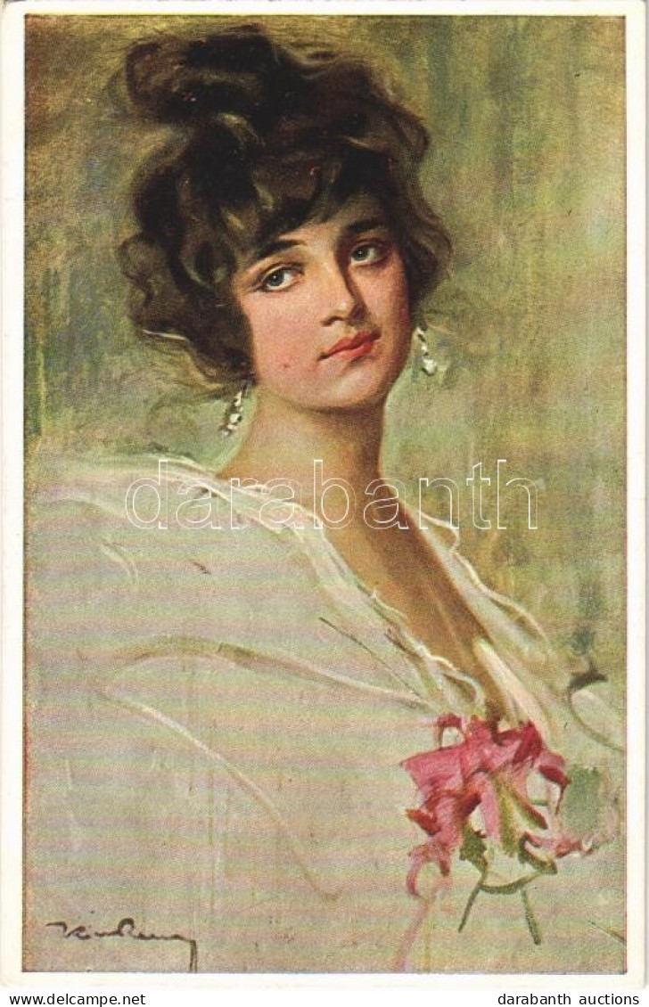 * T2 1920 Tanulmányfej / Studienkopf / Head Study. Hungarian Lady Art Postcard. Magyar Rotophot Társaság No. 76. S: Kiss - Ohne Zuordnung