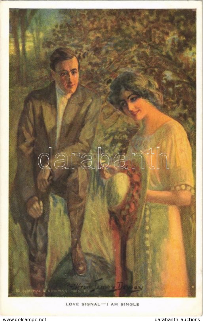 T2 1920 Love Signal - I Am Single. Romantic Couple, Lady Art Postcard. Reinthal & Newman Pubs. No. 461. S: Alfred James  - Sin Clasificación