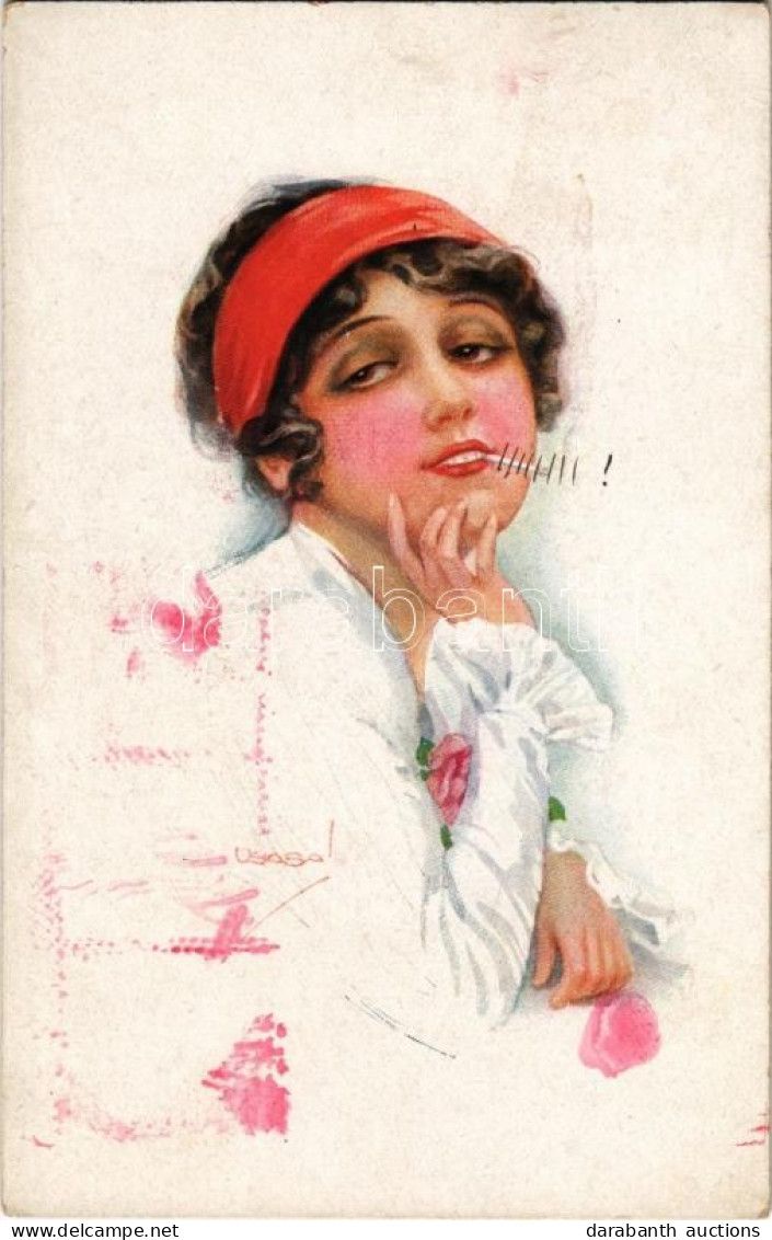 * T2/T3 1919 Lady Smoking A Cigarette. Italian Art Postcard. "ERKAL" No. 303/5. S: Usabal - Sin Clasificación