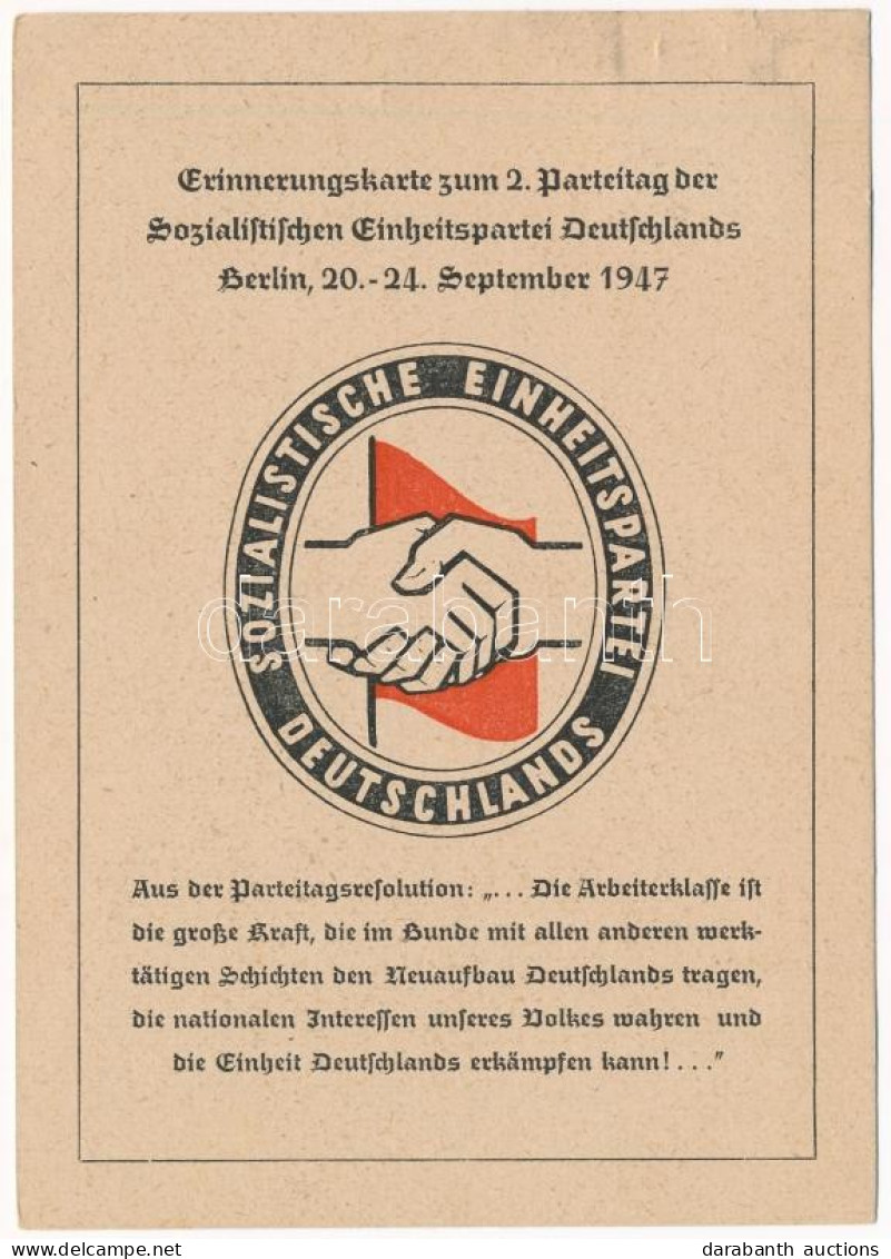 * T2/T3 1947 Erinnerungskarte Zum 2. Parteitag Der Sozialistischen Einheitspartei Deutschlands Berlin 20-24. September 1 - Sin Clasificación