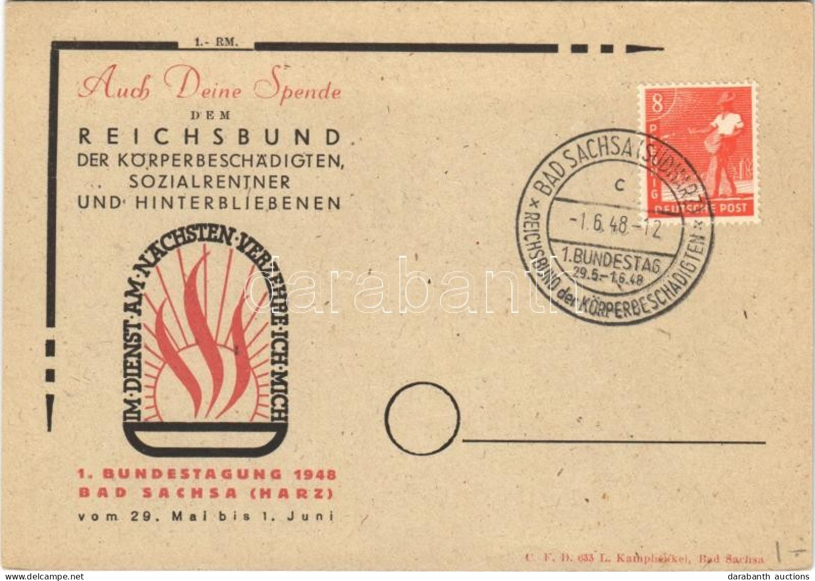 * T2/T3 1948 1. Bundestagung Bad Sachsa (Harz) Auch Deine Spende Dem Reichsbund Der Körperbeschädigten, Sozialrentner Un - Unclassified