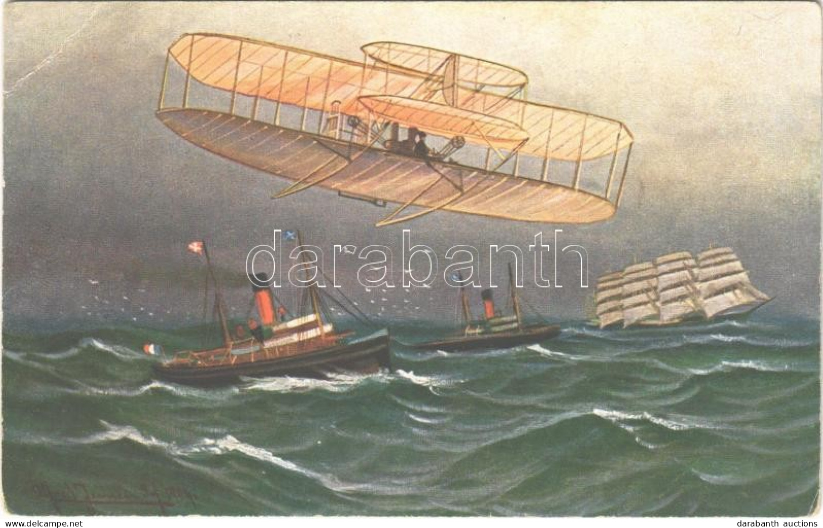 * T3 Aircraft, Steamships, Sailing Vessel Art Postcard. F.E.D. Serie 1012. S: Alfred Jensen - Unclassified