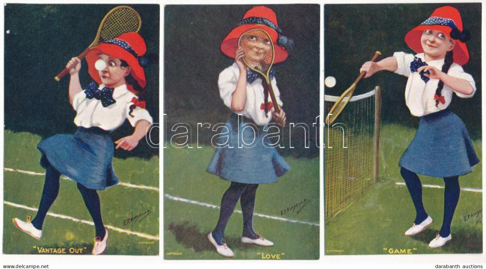 ** 3 Db Régi Használatlan Sport Képeslap Teniszezőkkel /  3 Pre-1945 Unused Sport Postcards, Tennis. S: E. P. Kinsella - Unclassified