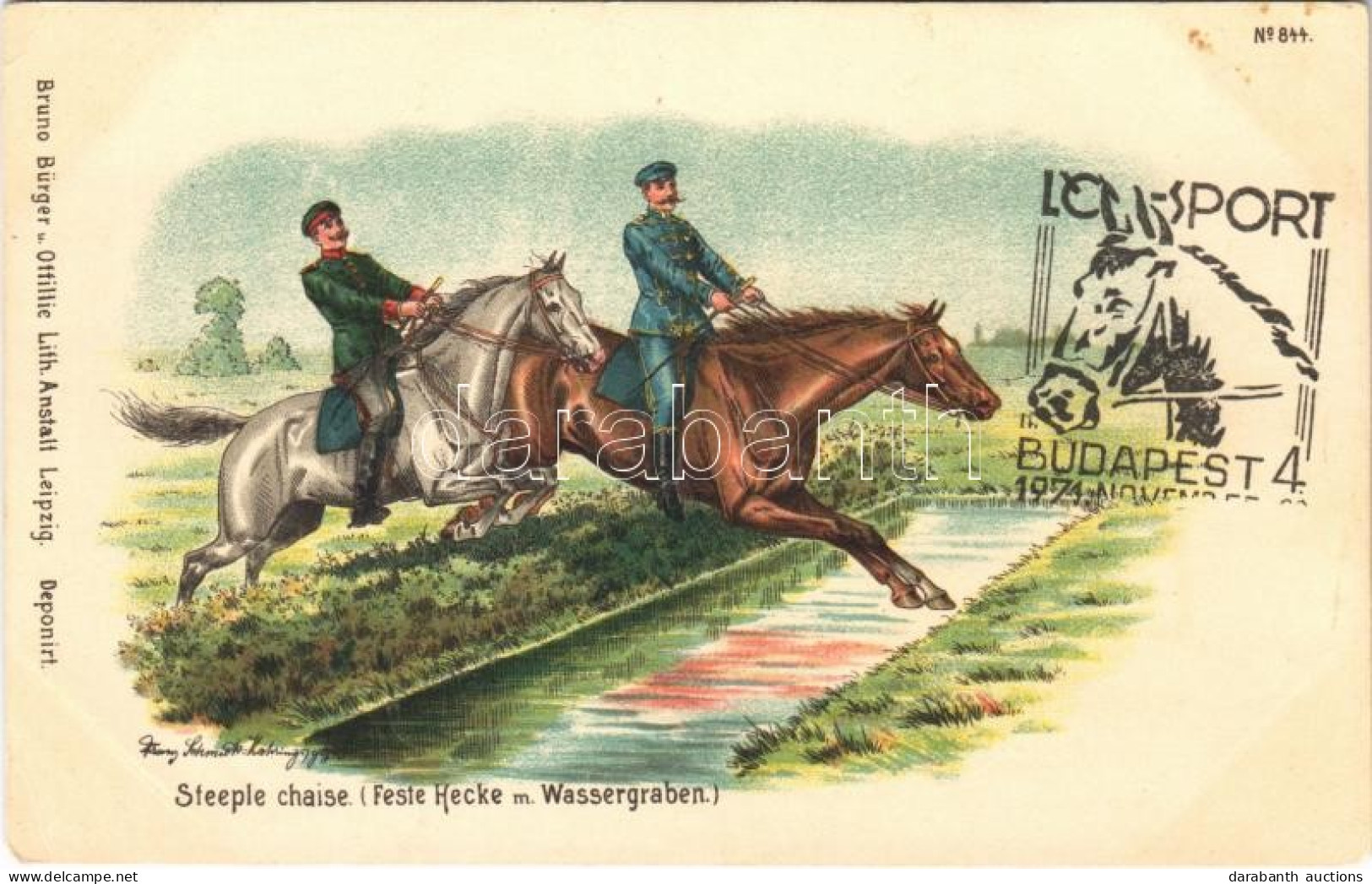 * T2/T3 Steeple Chaise (Feste Hecke M. Wassergraben) / Steeplechase, Horse Race Art Postcard. Bruno Bürger U. Ottillie L - Unclassified