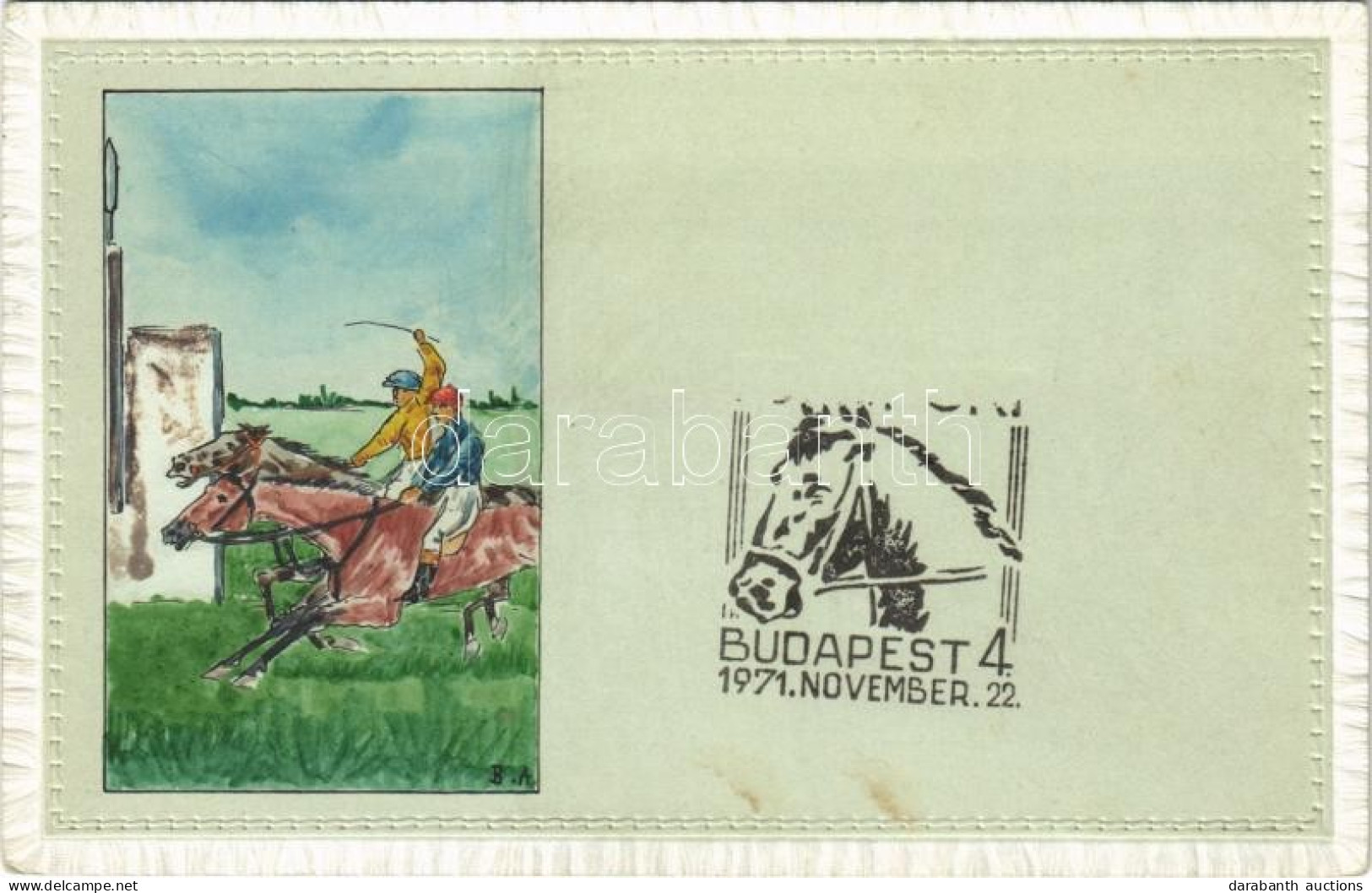 * T2/T3 Hand-drawn And Colored Horse Race Art Postcard S: B. A. - Unclassified