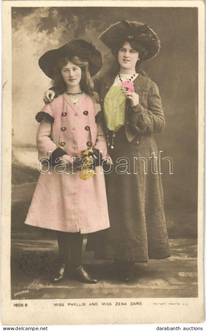 T1/T2 1905 Miss Phyllis And Miss Zena Dare, English Singers And Actresses, Rotary Photo - Non Classés