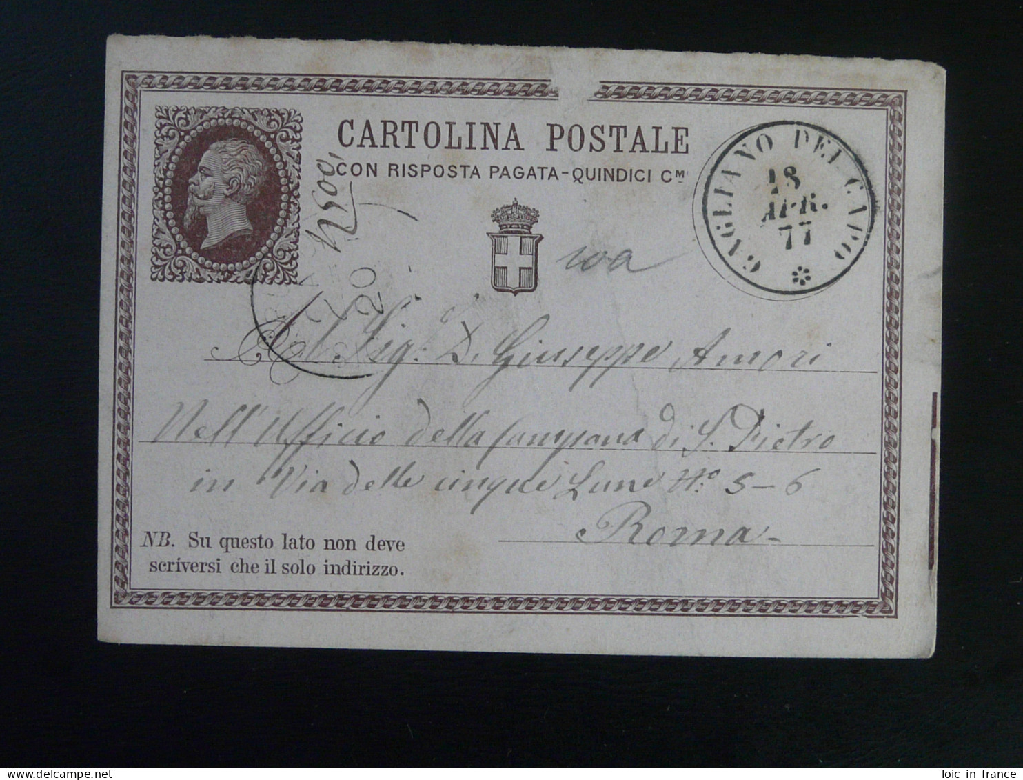 Entier Postal Stationery Card Italie Italy 1877 - Stamped Stationery