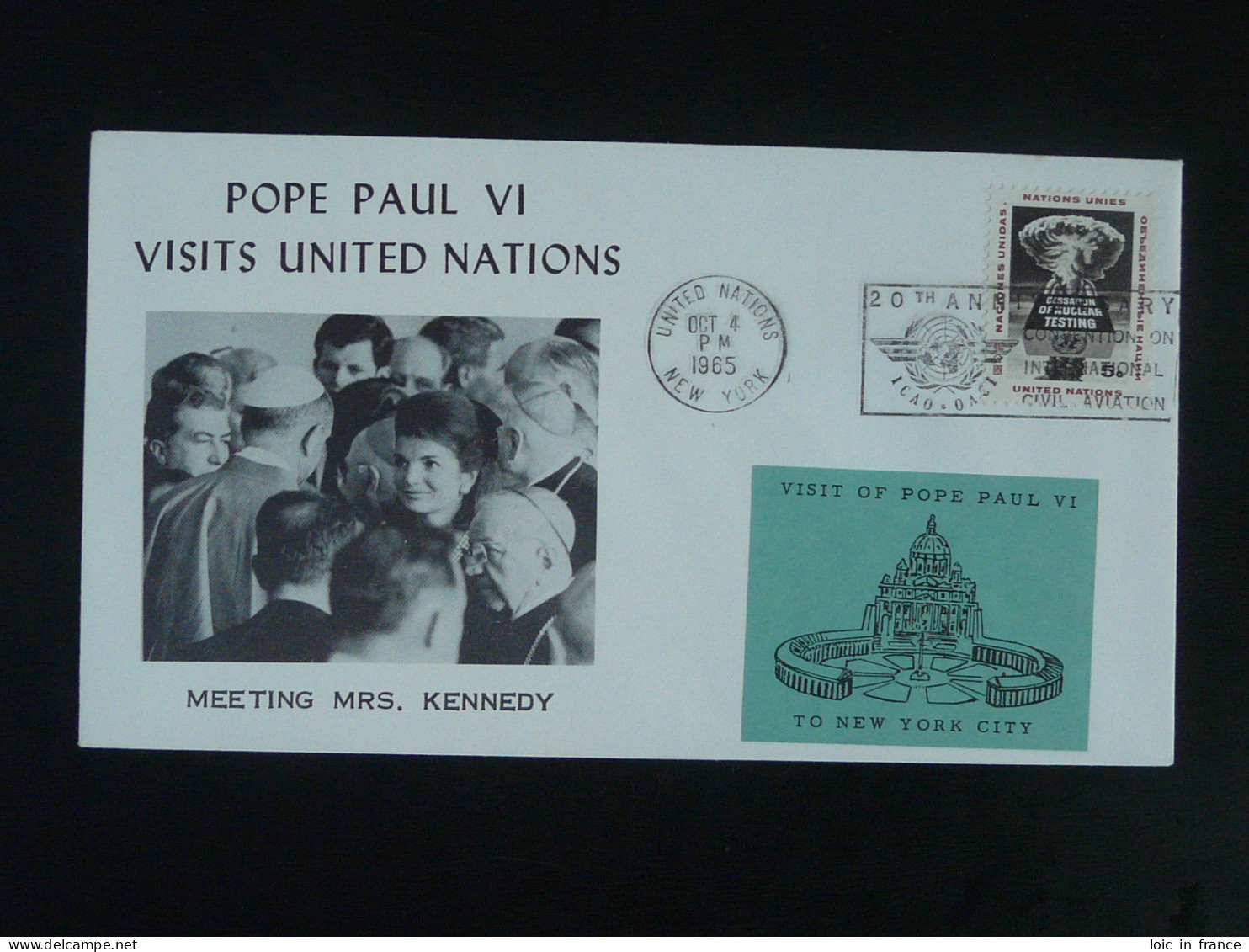 Lettre Cover Pope Paul VI Visit United Nations Meeting Jacky Kennedy New York 1965 (ex 2) - Cartas & Documentos
