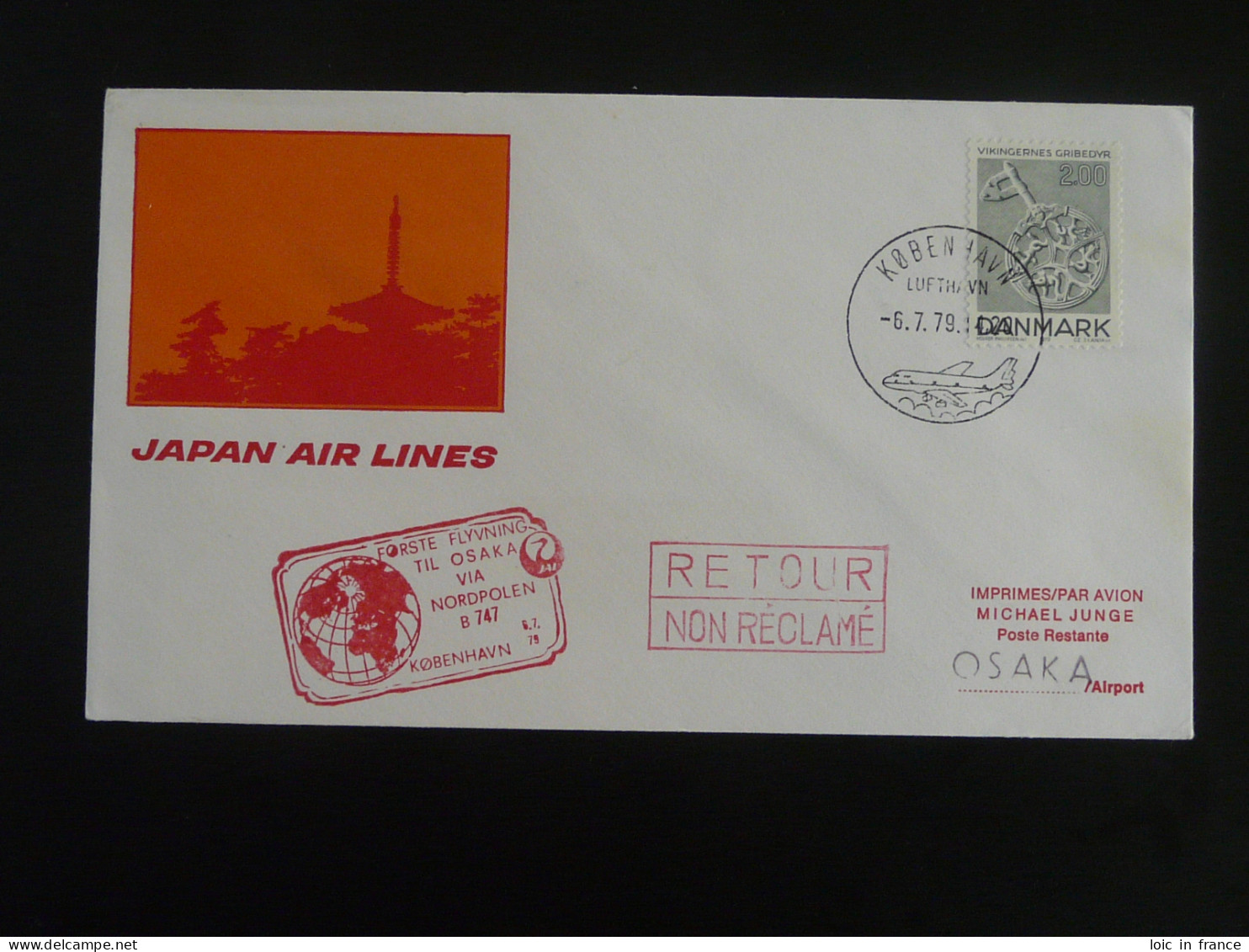 Lettre Premier Vol First Flight Cover Copenhagen Osaka Japan Air Lines 1979 - Briefe U. Dokumente