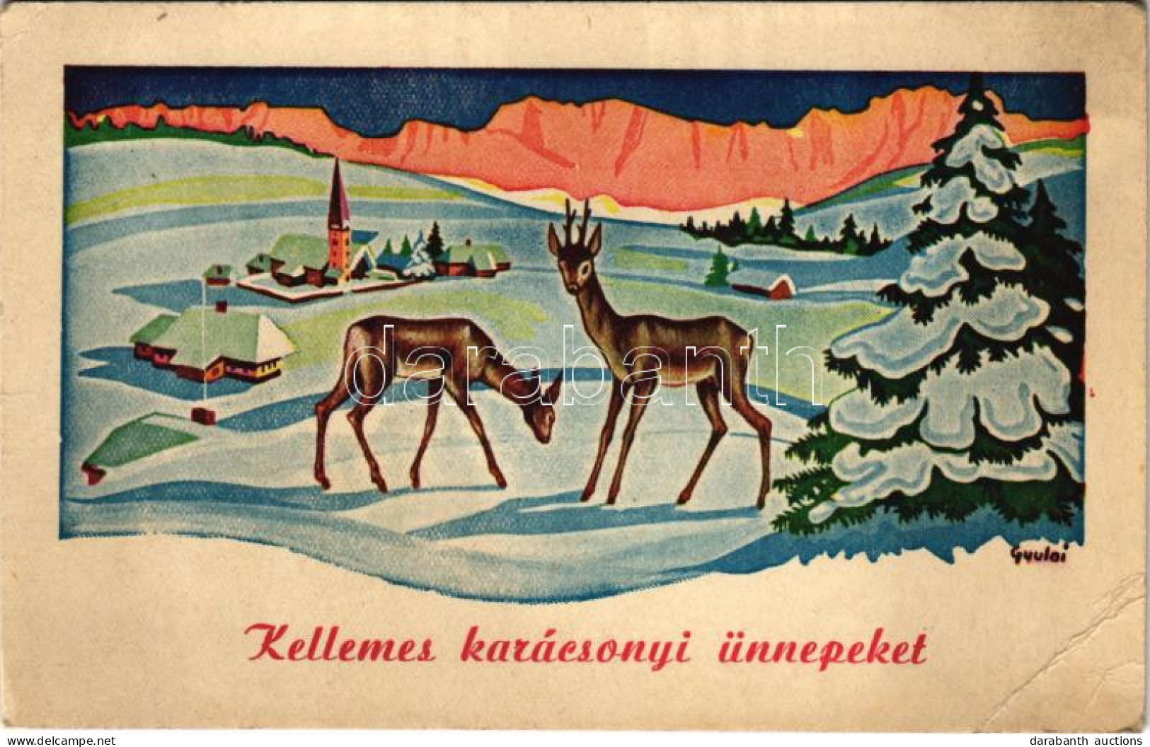 T3 1941 Kellemes Karácsonyi ünnepeket! / Christmas Greeting Art Postcard With Deer S: Gyulai (EB) - Unclassified
