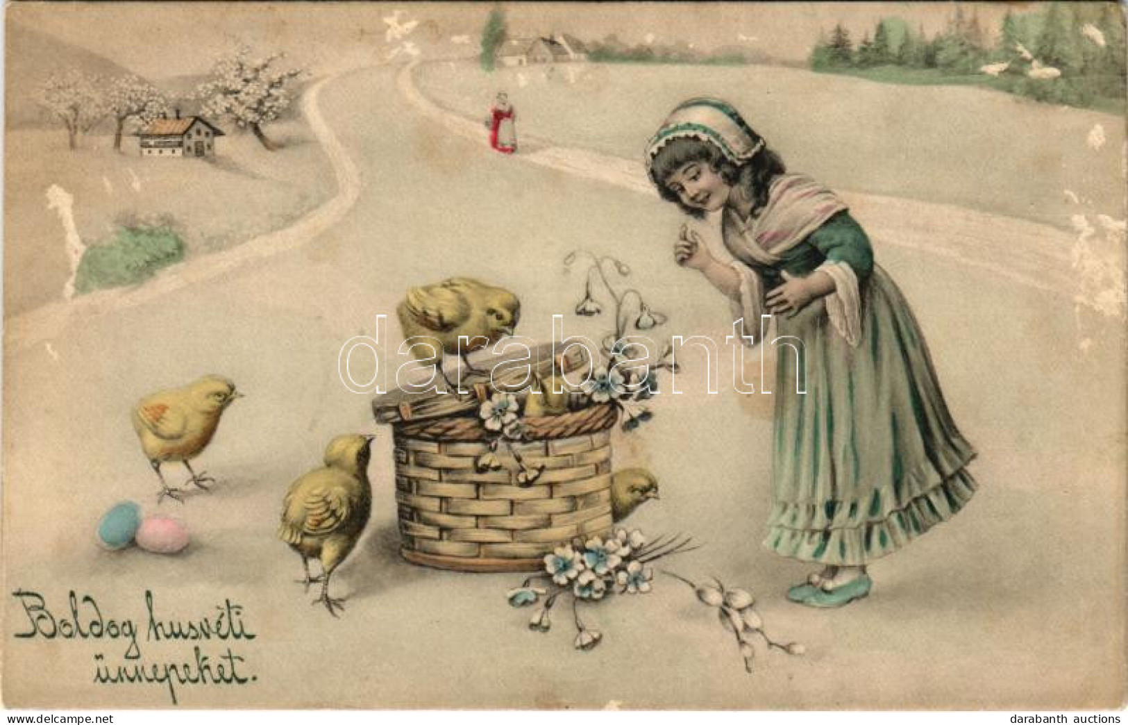 ** T2/T3 Boldog Húsvéti ünnepeket! / Easter Greeting Art Postcard, Girl With Chickens And Eggs. V.K. Vienne 4054. (fl) - Ohne Zuordnung
