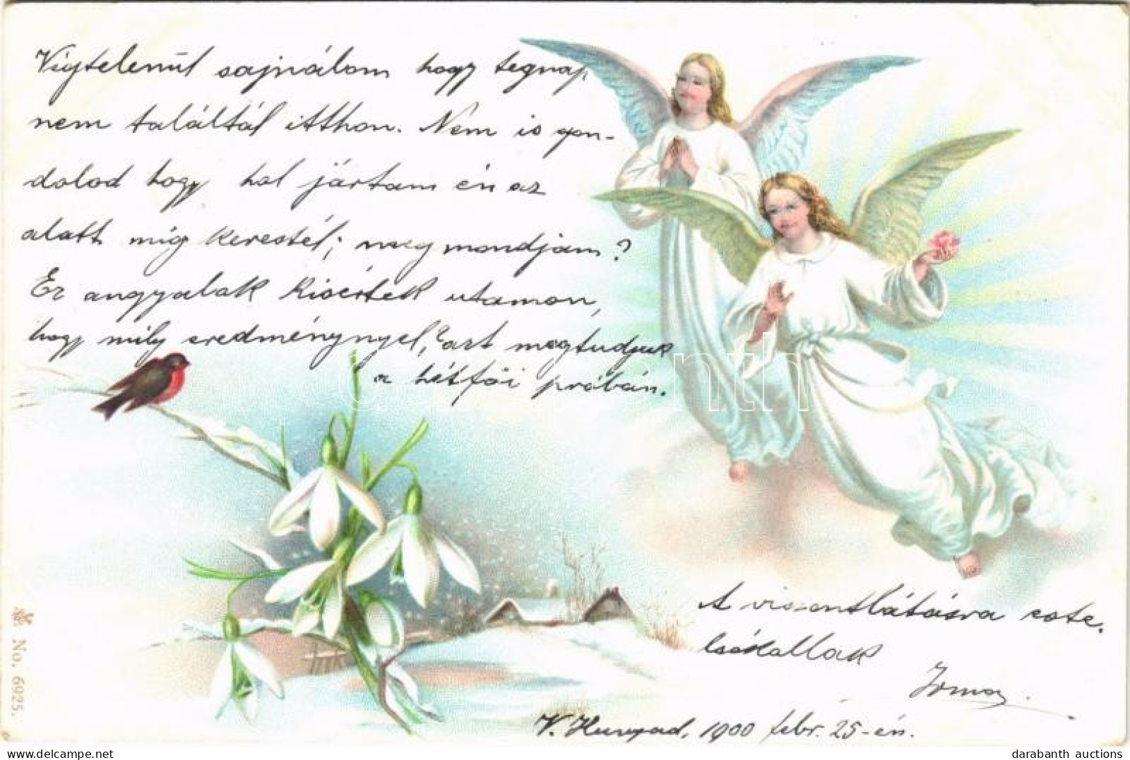 T2 1900 Greeting Card With Angels. Litho - Ohne Zuordnung