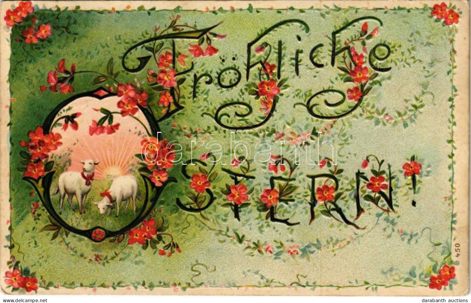 T2/T3 1909 Fröhliche Ostern / Easter Greeting Art Postcard With Sheep. Art Nouveau, Floral, Emb. Litho (ragasztónyom / G - Non Classificati