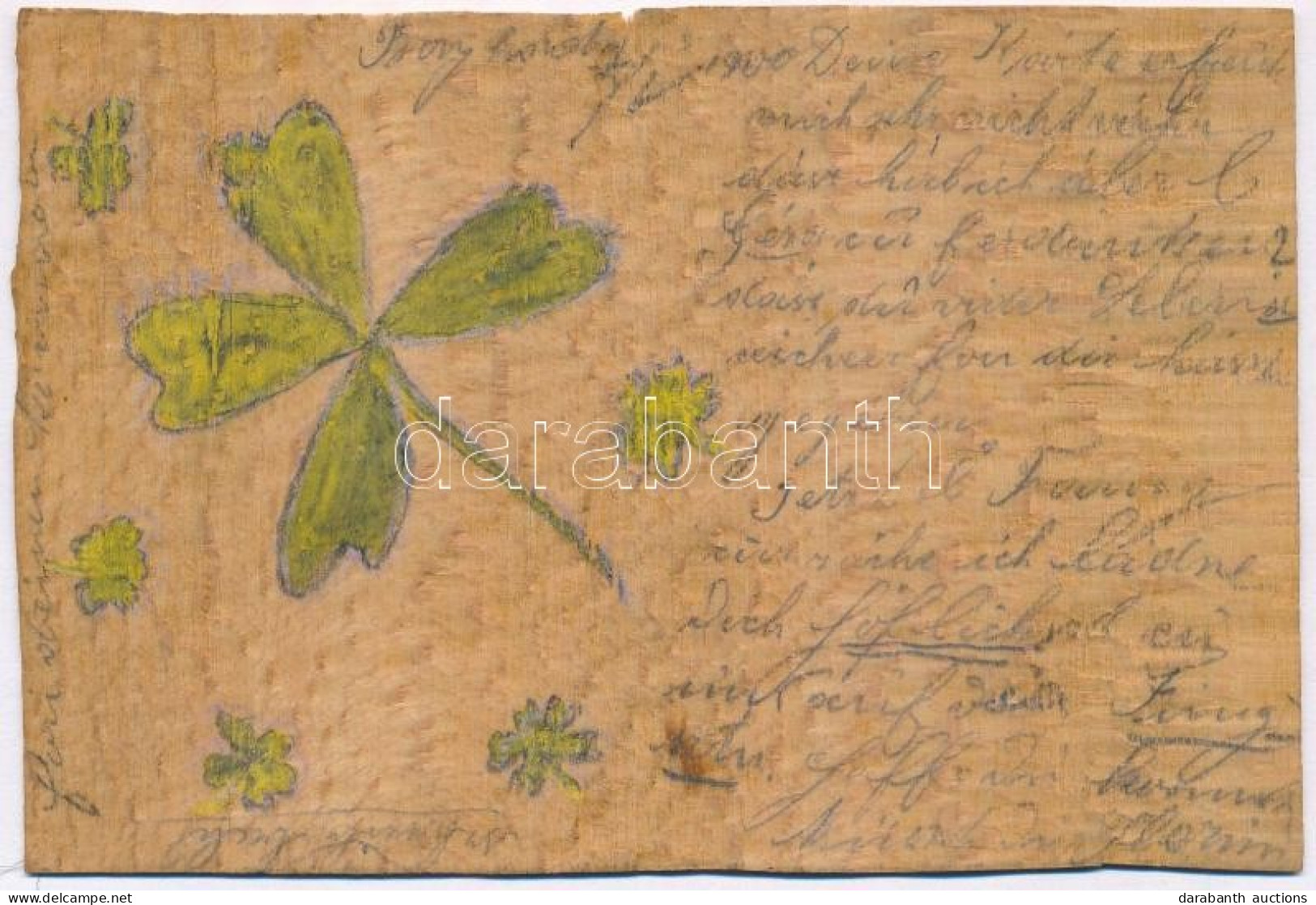 T3/T4 1900 Kézzel Rajzolt és Festett Egyedi Lap Fakéregből / Custom Made Hand-drawn And Hand-painted Wooden Card Made Ou - Unclassified