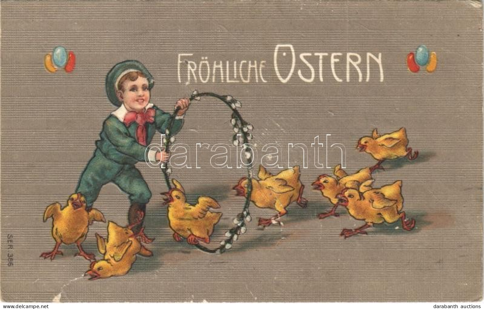 * T3/T4 1922 Fröhliche Ostern / Easter Greeting Art Postcard, Boy With Chickens. Emb. Litho (szakadás / Tear) - Sin Clasificación