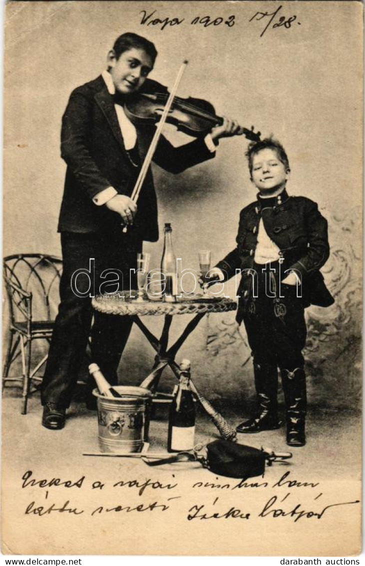 T2/T3 1902 Cigány Muzsikus Gyerekek, Pezsgő / Gypsy Musician Children, Champagne (EK) - Unclassified