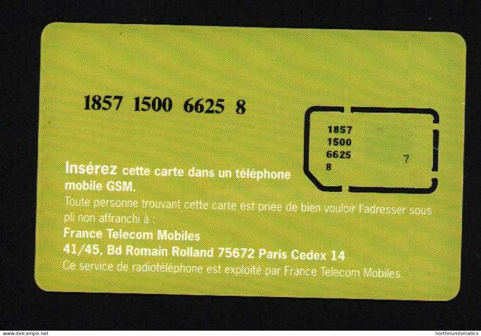 İtineris France Mobile Gsm Original Chip  Sim Card - Lots - Collections
