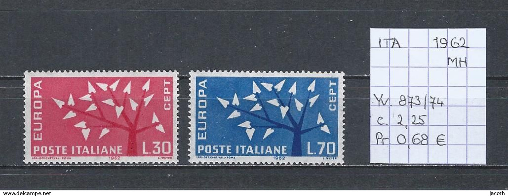 (TJ) Europa CEPT 1962 - Italië YT 873/74 (postfris Met Plakker/neuf Avec Charnière/MH) - 1962