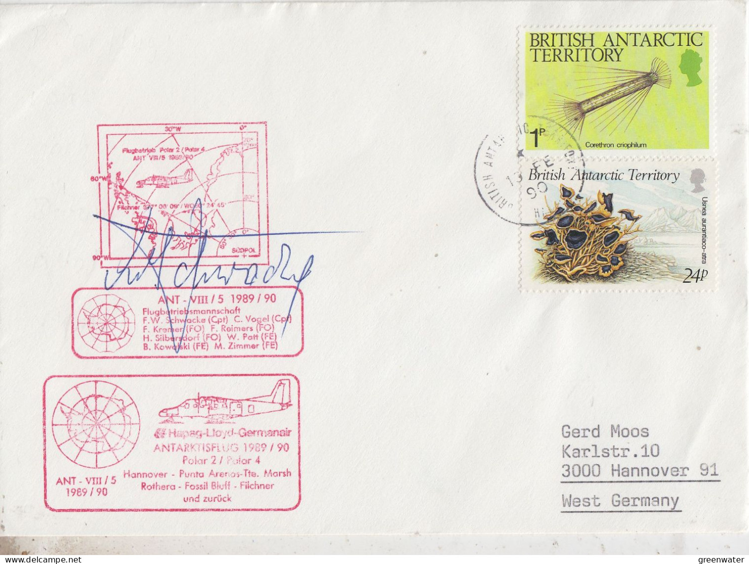 British Antarctic Territory (BAT) Polar Fliht Polar 2 / Polar 4 Ca Halley 19 FE 1990 (SZ164A) - Polar Flights