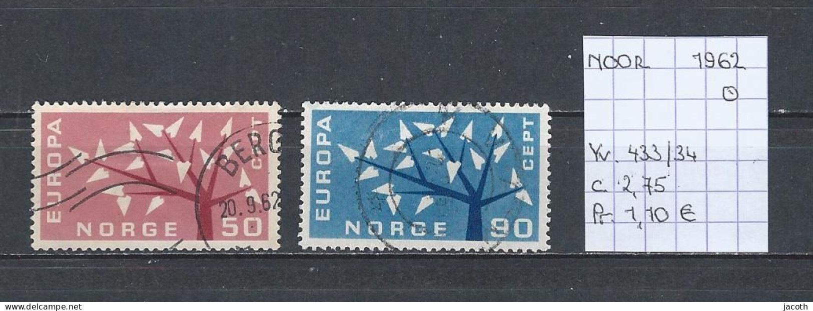 (TJ) Europa CEPT 1962 - Noorwegen YT 433/34 (gest./obl./used) - 1962