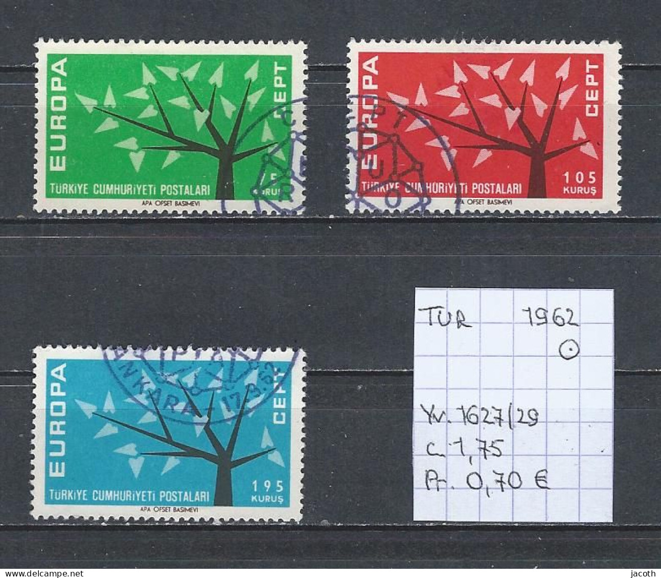 (TJ) Europa CEPT 1962 - Turkije YT 1627/29 (gest./obl./used) - 1962